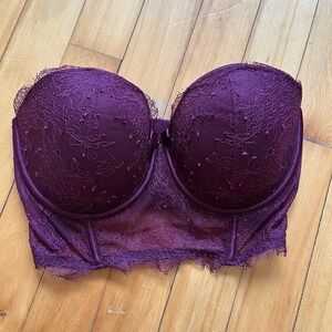 Victoria's Secret Very Sexy Strapless Longline Lace Bra 32DD Plum